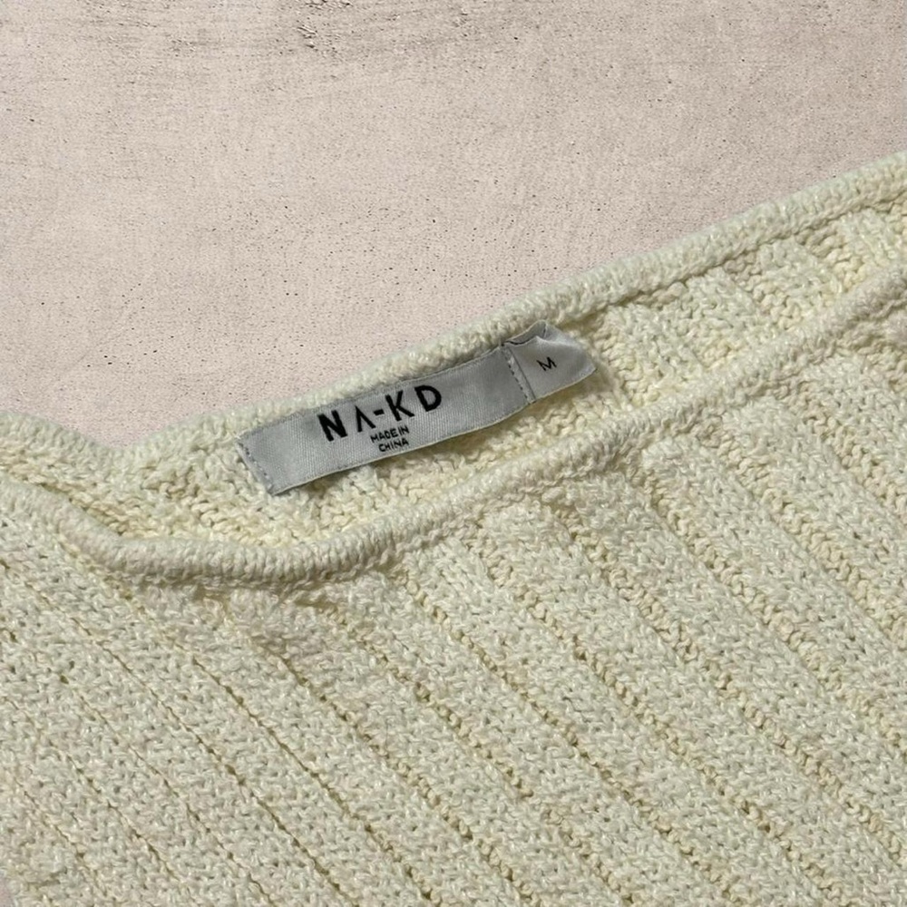 Na-Kd One-Shoulder Cream Ribbed Top Size M - Picture 4 of 5